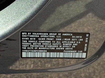 2015 Volkswagen Passat 4dr Sdn 1.8T Auto S PZEV