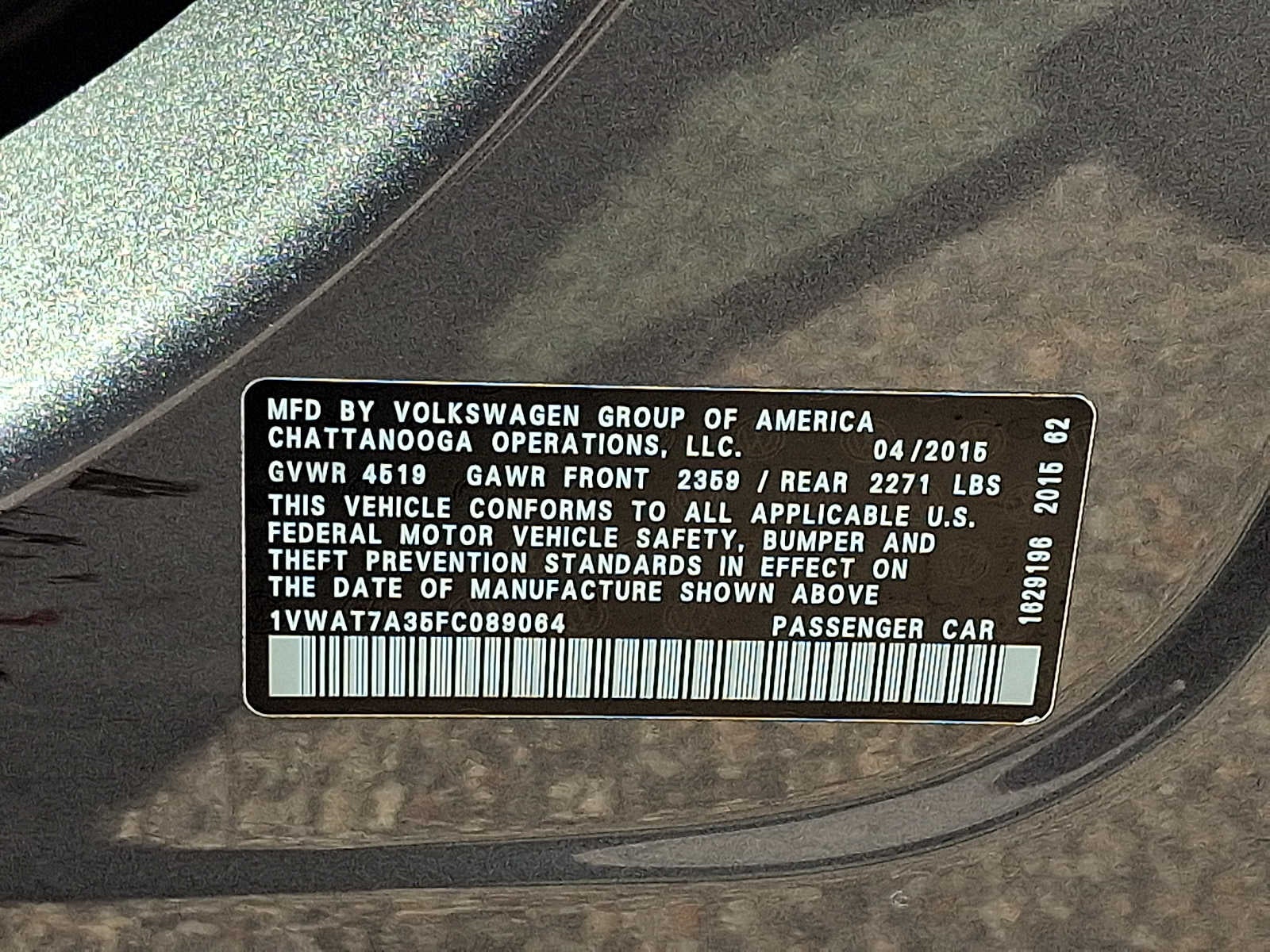 2015 Volkswagen Passat 4dr Sdn 1.8T Auto S PZEV