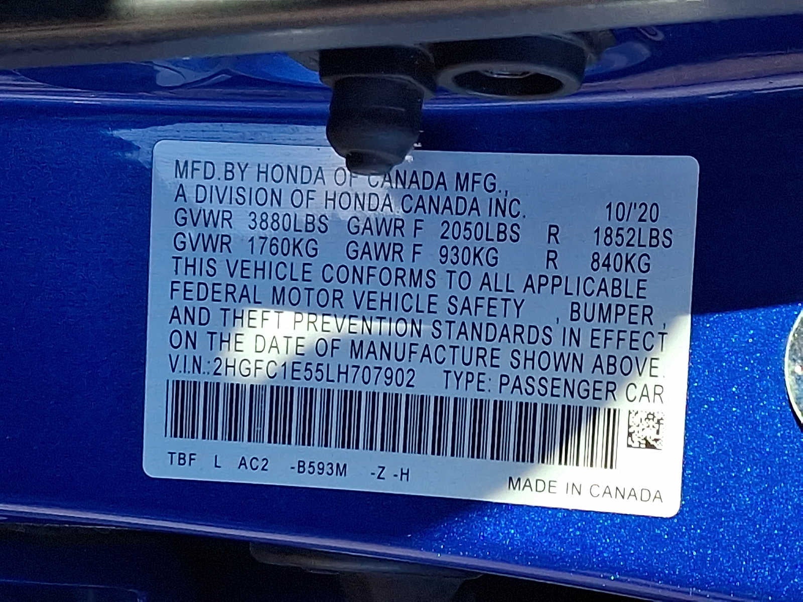 2020 Honda Civic Si Manual