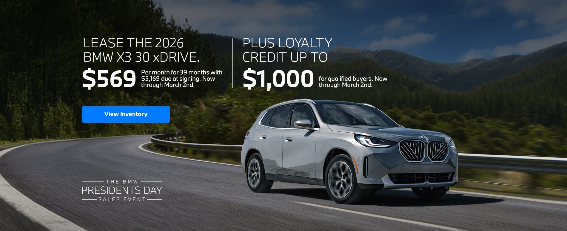 2026 X3 lease starting at $599 per month for 39 months